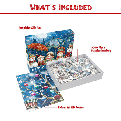 MBOQIU 1000 Piece Puzzle for Adults - Snowman Christmas Puzzle, Premium Thick Cardboard, Snowy Night Christmas Vacation Jigsaw Puzzles, Challenging Puzzles for Teens Seniors - 27.6 x 19.7 inches
