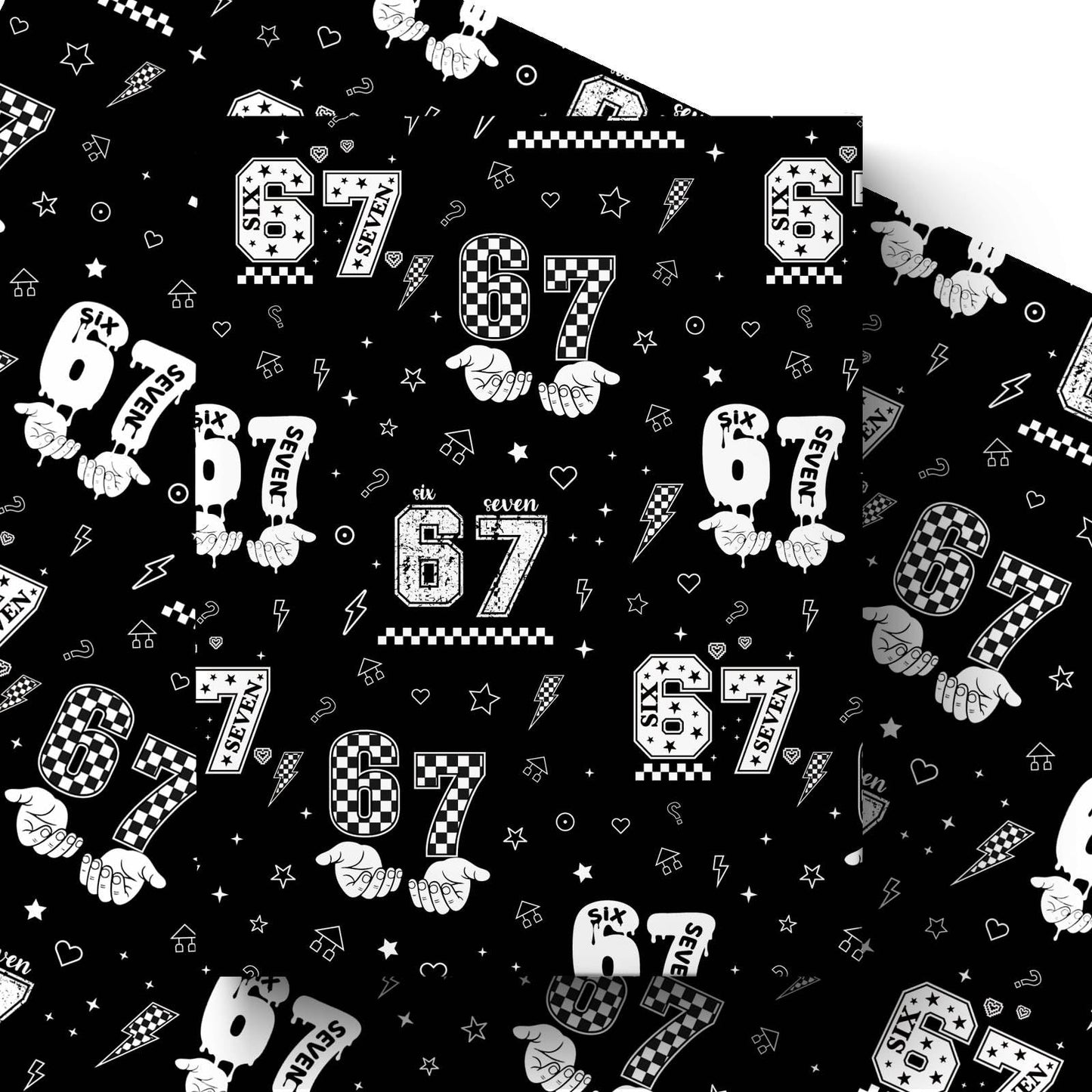 Joviwrap 6 7 Funny Number Wrapping Paper Roll, Black White Graffiti Style Wrapping Paper with Checkered Pattern, Playful Humor Design for 6 7 Fans Teens Birthday Party Supplies, 17 In x 16.4 Ft