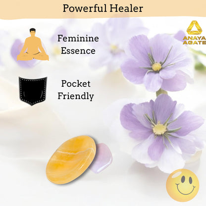 Anaya Agate Yellow Calcite Worry Stones Certified Crystal Thumb Worry Stone for Anguish, Relaxing and Soothing Balance Stones for Meditation, Stress Relief Crystals and Healing Stones for Men, Women