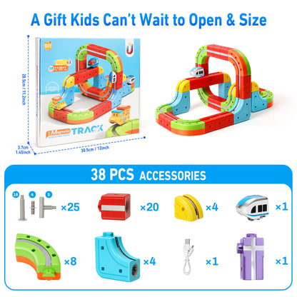 Hestiasko Magnetic Train Set for Kids, 3D Electric Train Set, Modular DIY Building Track Toy with Vertical Climb & Upside Down Action, STEM Educational Toy Gift for Boys Girls Ages 3+