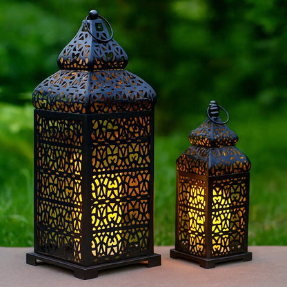Vela Lanterns Decorative Indoor Moroccan Candle Holders, Black, Set of 2