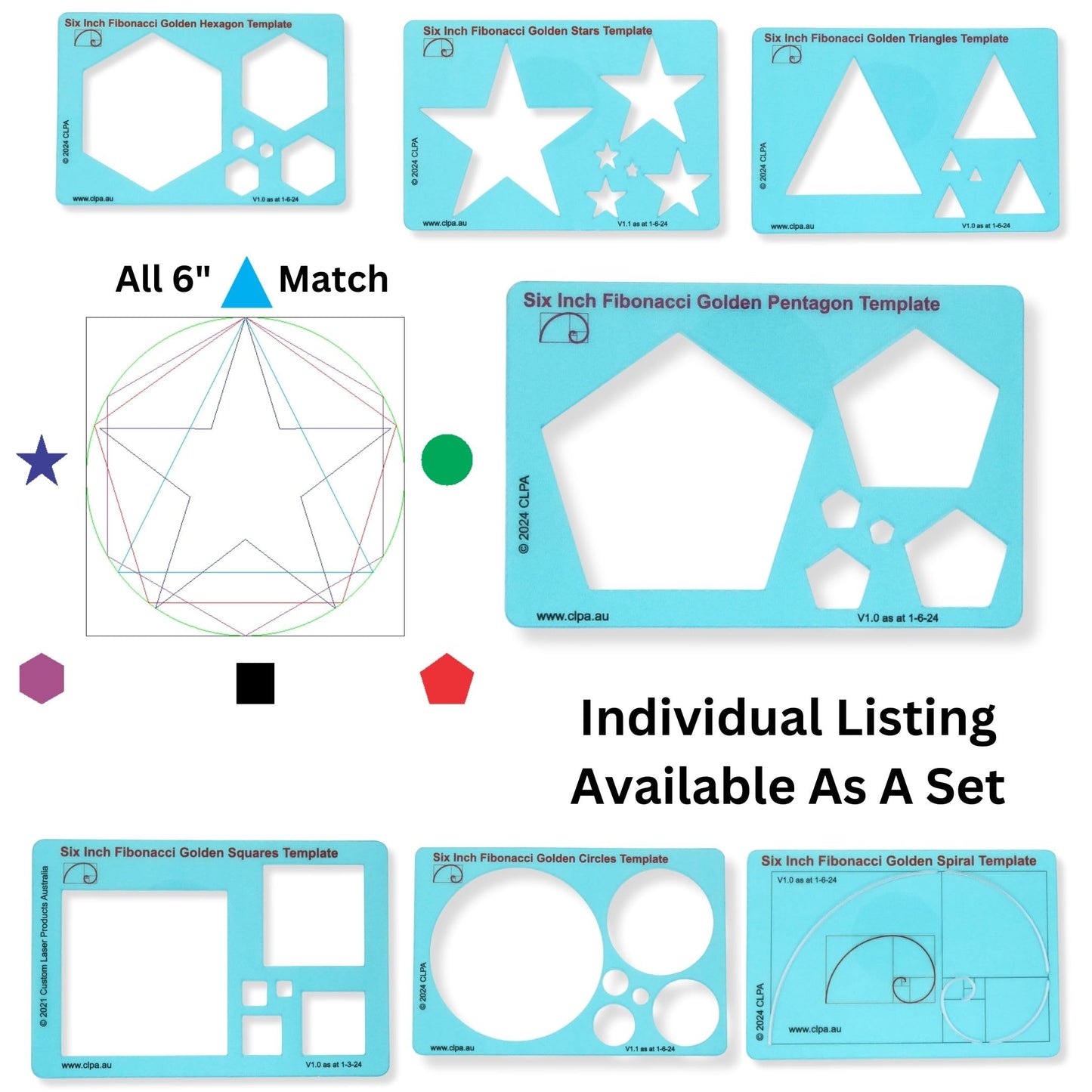 6" Pentagon Stencil Template — Golden Ratio Tool for Drawing — Fibonacci Template — Geometric Stencil for Art, Drafting and Quilting — Clear PETG — Made in Australia