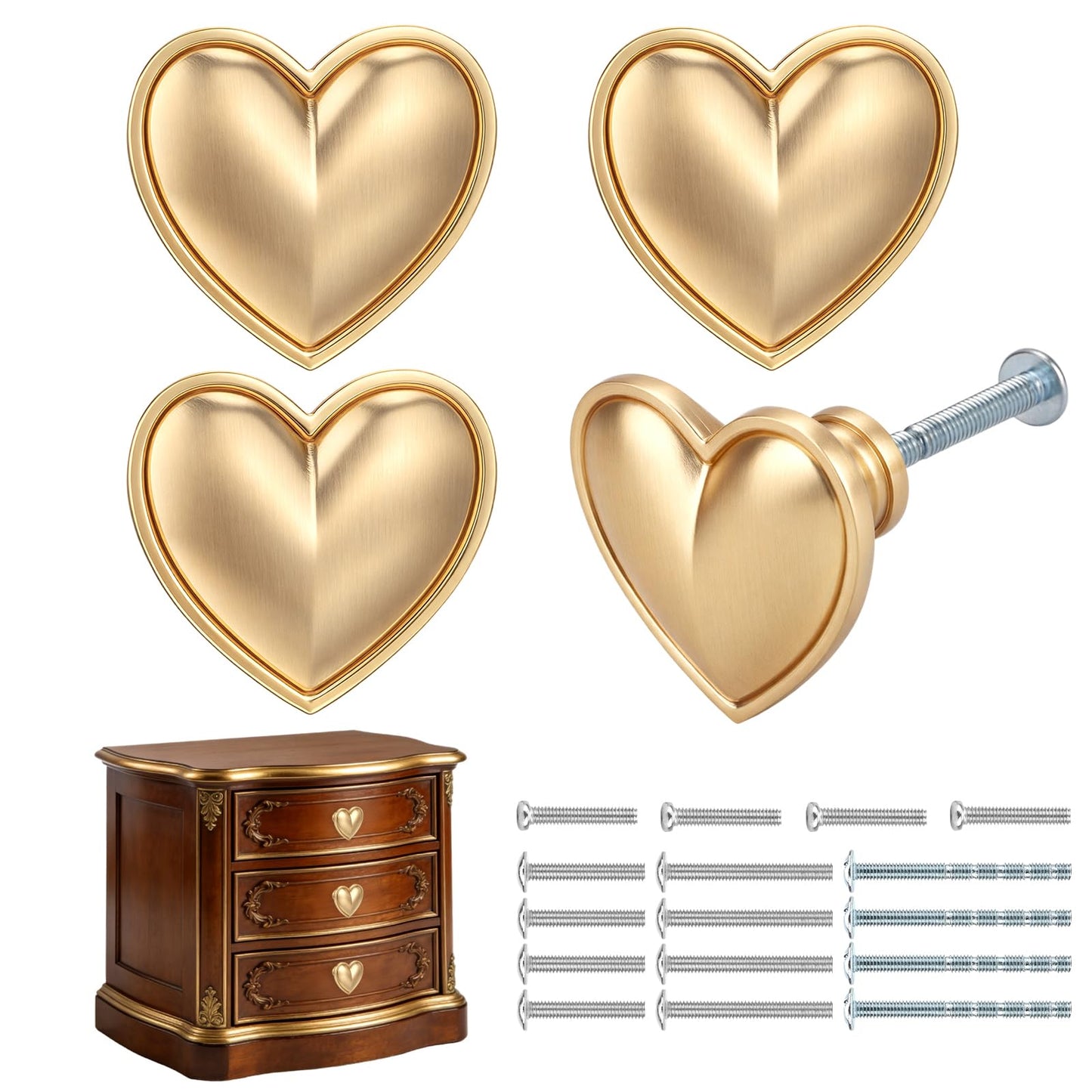 Foyofly 4 pcs Gold Heart Drawer Knobs Cute Furniture Cabinet Dresser Handle Knobs for Girl's Room Dresser Cupboard Drawer Wardrobe Decorative Knobs (Matte Gold-C-4 Pack)