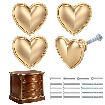 Foyofly 4 pcs Gold Heart Drawer Knobs Cute Furniture Cabinet Dresser Handle Knobs for Girl's Room Dresser Cupboard Drawer Wardrobe Decorative Knobs (Matte Gold-C-4 Pack)