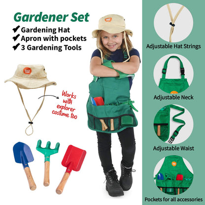 Born Toys 3-in-1 Toddler Dress Up Clothes for Boys & Girls Ages 3-7, Scientist, Gardener, Explorer or Safari Outfit, Pretend Play Outdoor Adventure Set, Washable Costumes for Kids, STEM Gift Ready Set