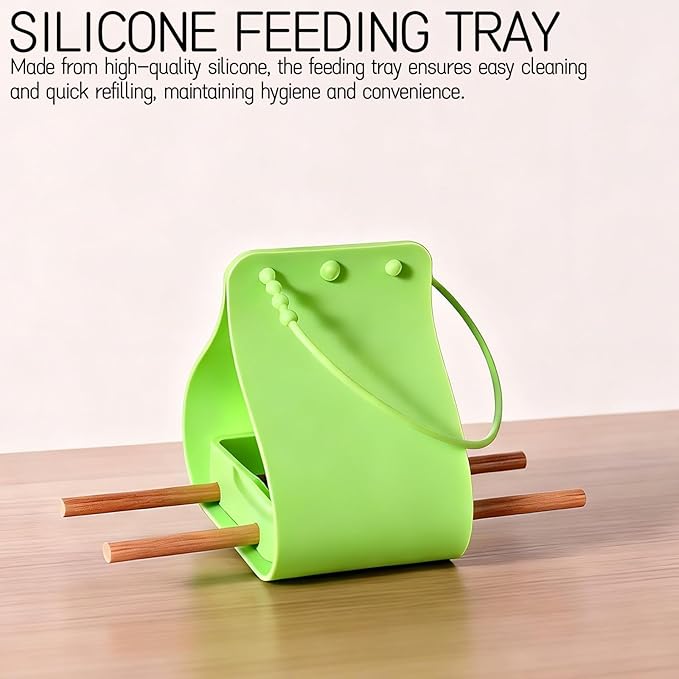 Hanging Bird Feeder with Wooden Perches, No Mess Silicone Feeding, Adjustable Strap for Parrots and Wild Birds, for Garden, Patio, and Balcony Decor (Blue)