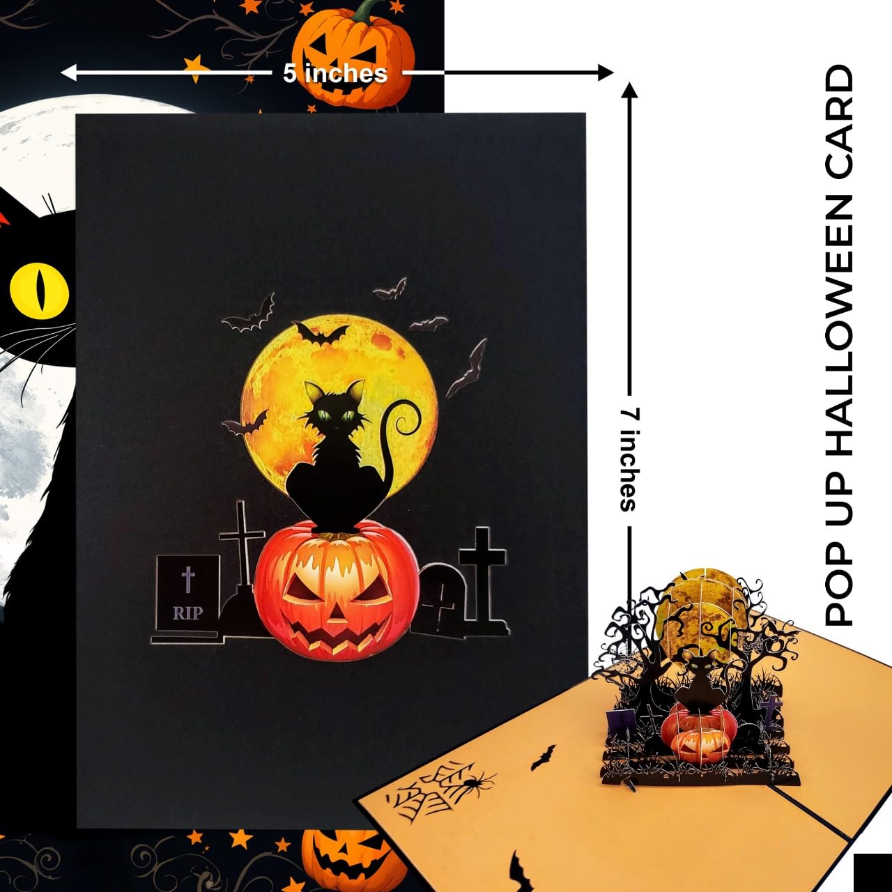 iGifts And Cards Halloween Black Cat 3D Pop-Up Card Haunted Nights 5"x7"