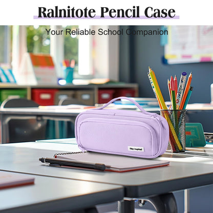 Ralnitote Large Pencil Case for Girls and Boys, Aesthetic Pencil Case Organizer with Handle, Cute Pencil Pouch for School & Office Supplies-Purple