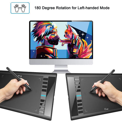 Drawing Tablet, UGEE M708 10 x 6 inch Large Drawing Tablet with 8 Hot Keys, Passive Stylus of 16384 Levels Pressure, Digital Graphics Art Tablet for PC Paint, Design, Art Creation Sketch
