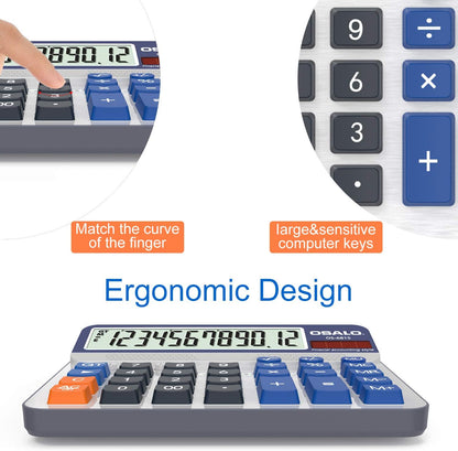 Desktop Calculator Extra Large 5in LCD Display 12-Digit Big Button Giant Accounting Calculator, Battery & Solar Powered, for Office Business & Home(OS-6815)