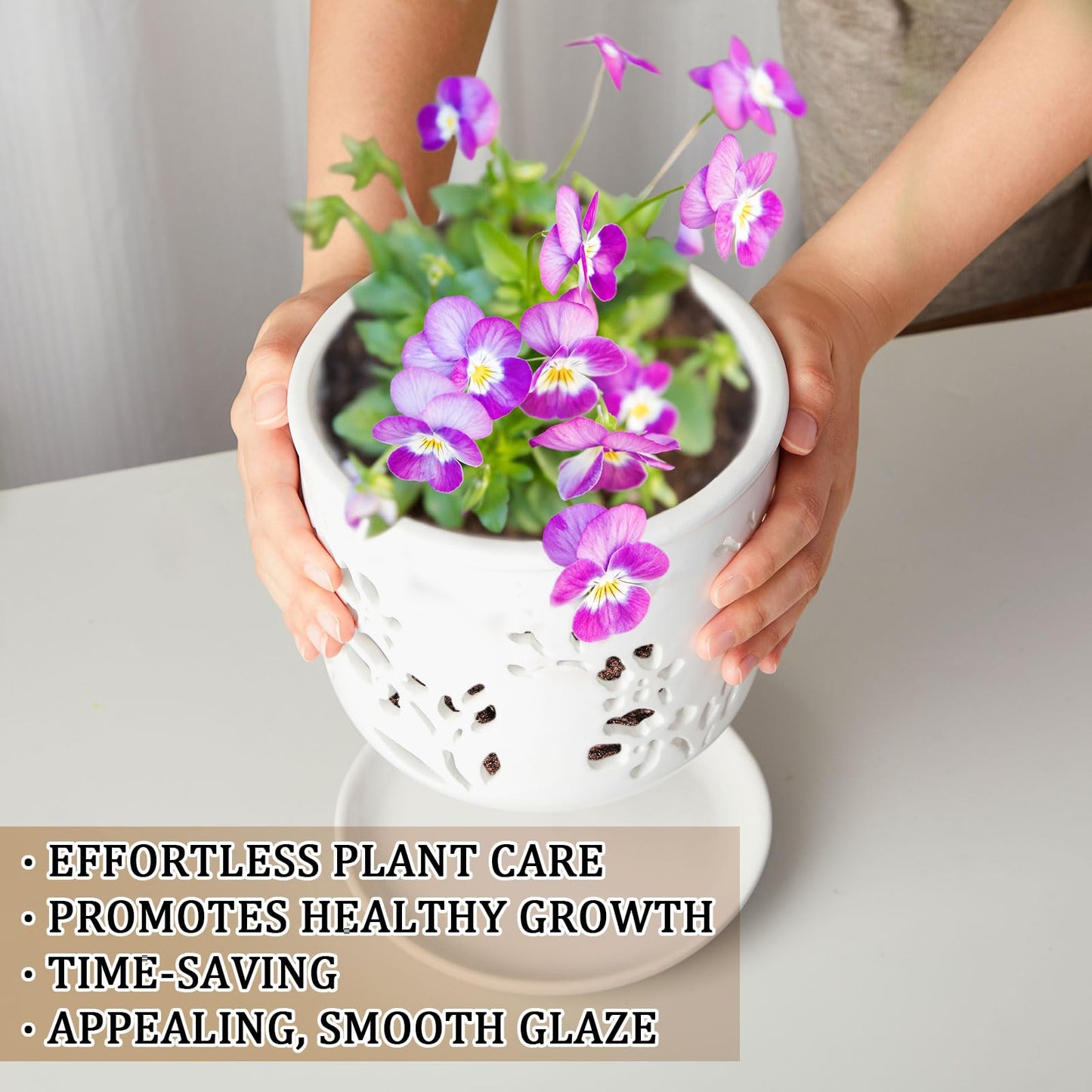 FoldTier 2 Pack 6.5 Inch Large Orchid Pot with Holes and Saucer for Root Health with Precise Aeration and Drainage, Ceramic Orchid Planter Pot for Repotting or New Plants Indoor Outdoor Use(White)