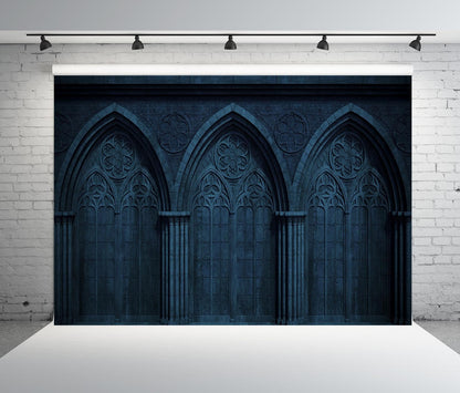 BELECO 10x6.5ft Fabric Dark Medieval Gothic Wall Backdrop Abandoned Night Castle Crypt Gothic Arch Stone Wall Background Medieval Themed Party Decorations Ghost Vampire Halloween Shoot Photo Props
