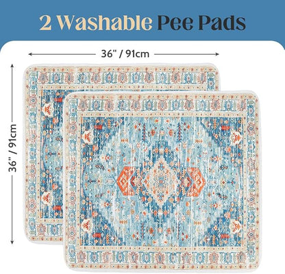 Washable Pee Pads for Dogs, 2 Pack Reusable Puppy Training Pads 36"x36" Super Absorbent Waterproof Dog Training Pads, Non-Slip Potty Pads, Whelping Pads Litter Mat Blue/Mix