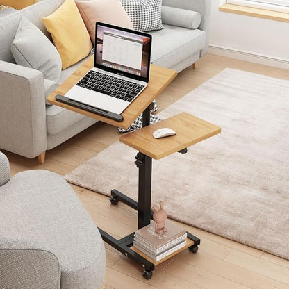 Mobile Height Adjustable Laptop Desk with Mouse Pad, Portable Laptop Desk Rolling Tiltable Table with Small Side Table for Couch,Rolling Computer Stand
