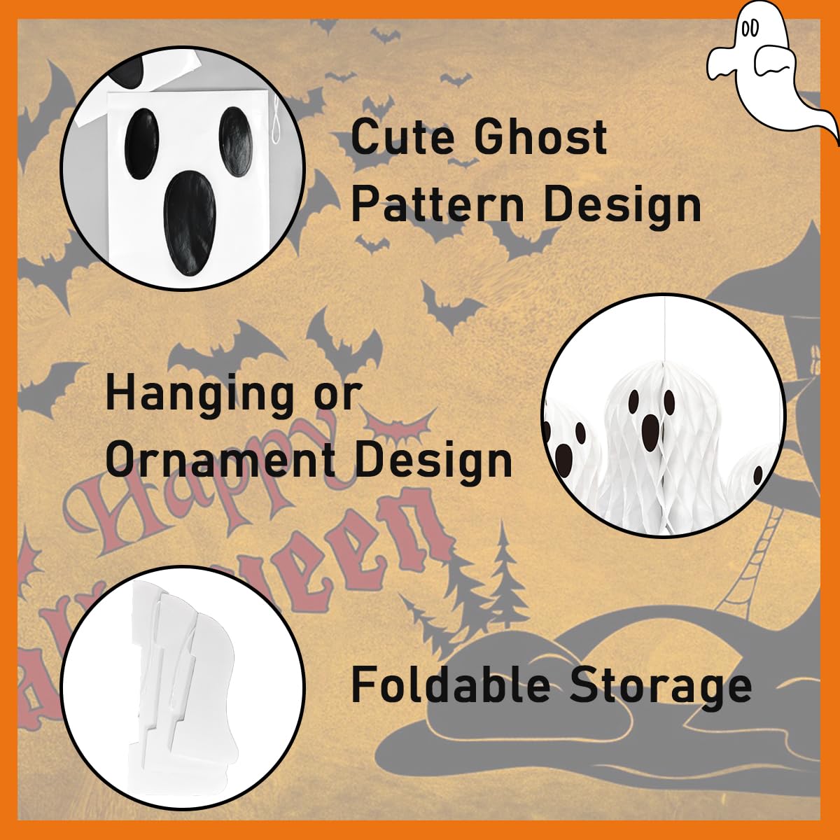 LUANTIANPAI Halloween Ghost Honeycomb Hanging Decorations 6 Pcs White Table Centerpiece Paper Hanging Ornaments Halloween Party Window Spooky Haunted House Desk Decor