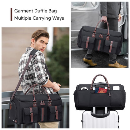 Carry on Garment Bag,Vessgra 2 in 1 Duffle Bag for Travel Convertible Garment Duffel Bags for Men Women Inner Dry/Wet Compartment Suit Bag Travel with Shoe Compartment Bussiness Weekender Trip,Black