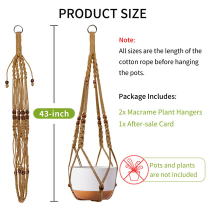 IDEEEPAN Macrame Plant Hanger - Fits 6 to 15 inches Pots for Indoor Outdoor, 43 Inch, Set of 2, Brown (POTS NOT Included)