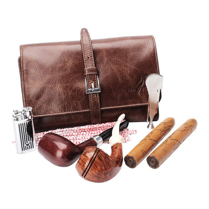 OLD FOX Cigar Pouch Case Pipe Case Holder Genuine Leather Retro Bag Pouch Tobacco Pipe Brown FC0008