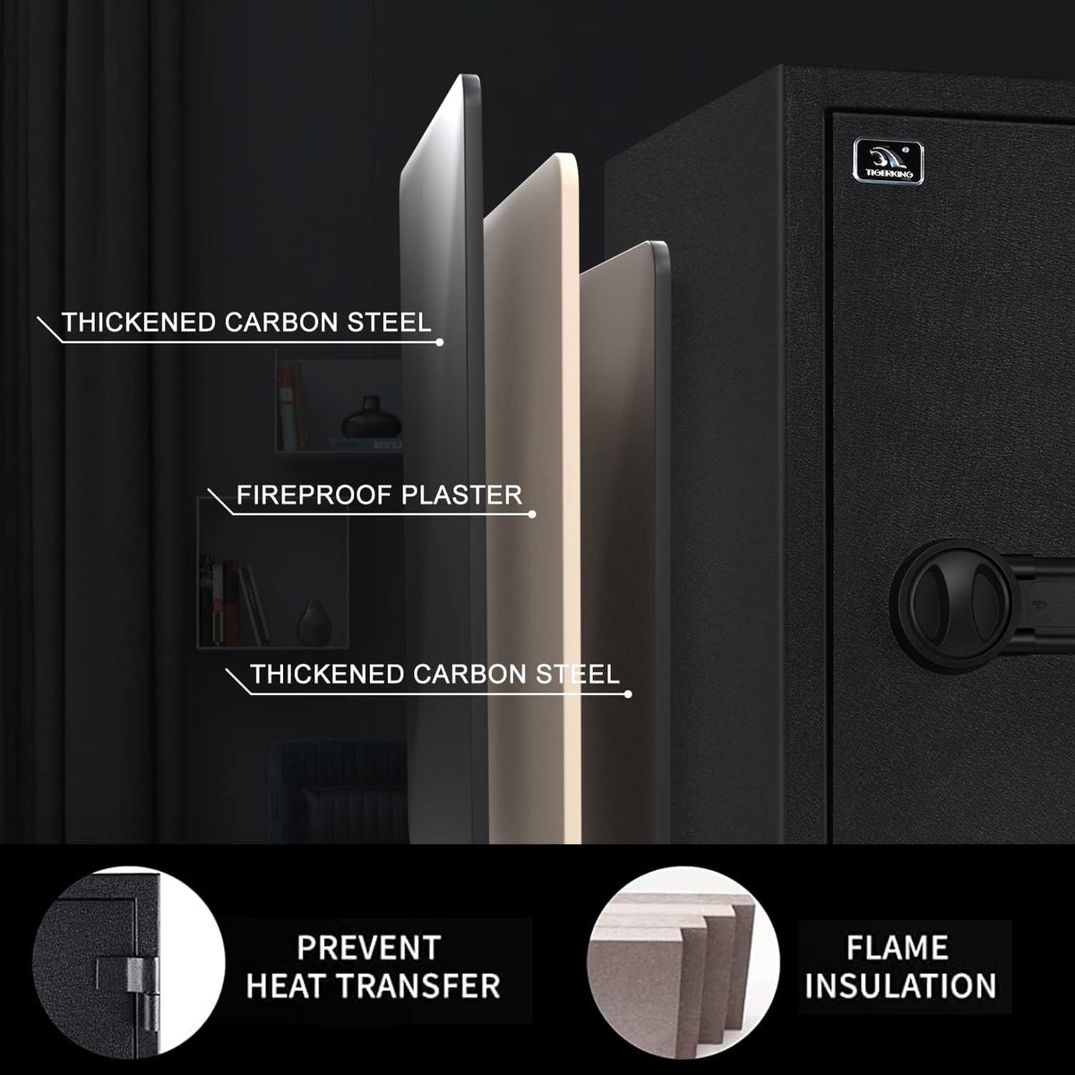 TIGERKING Fireproof Safe, 3.47 Cubic Feet Safe Box, Large Steel Money Safe Home Safes with Digital Lock for Home and Office