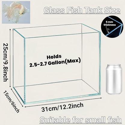 Tlence 2.7 Gallon Glass Fish Tank, Small Betta Fish Aquarium, Ultra Clear Rectangular Glass Bowl for Shrimp, Mini Desktop Aquatic Planting Cube for Goldfish Snails, Easy to Clean