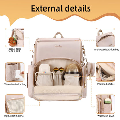 vosmles Stylish Baby Diaper Bag, Baby Bag with Changing Pad, Pacifier Case& Stroller Straps, Large Diaper Backpack Boy Girl, Water Resistant Travel Diaper Backpack for Mom Dad