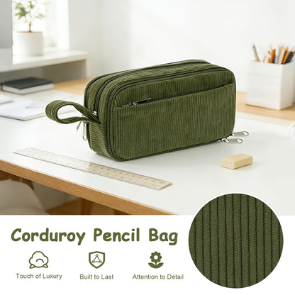 BuyCard Large Capacity Corduroy Pencil Case, Green Zipper Pouch, Aesthetic Pen Pouch, Supplies Organizer for Teen Girls Boys Women Men, Teacher Appreciation Gifts, Fathers Day Gift