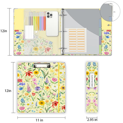 3 Ring Binder 2 Inch, Three Ring Binders Organizer with Clipboard, 5-Tabs Pockets Dividers, Plastic Folder, 18 Divider Stikers, KLLVE Cute Binder with Pen Loop (Garden Party, Letter Size)