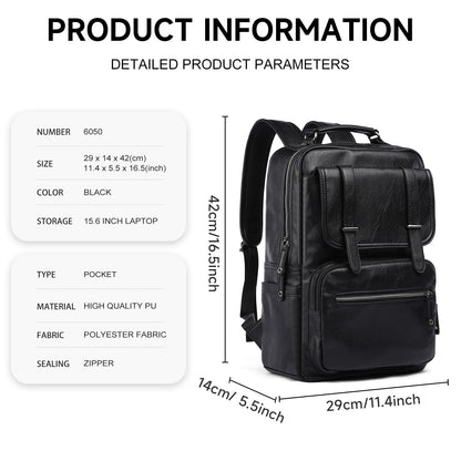 MATE ELAN Leather Backpack Laptop 15.6 inch Lightweight Retro Business College Casual Travel Overnight Daypack Work backpack black Gift