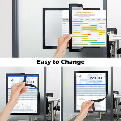 Magnetic Sign Holder - 8.5×11" Wall Mounted Self-Adhesive Magnetic Paper Holder,Transparent Wall Display Frame with Black Edge,Suitable for Office, Store, Mall, Home (6pack)