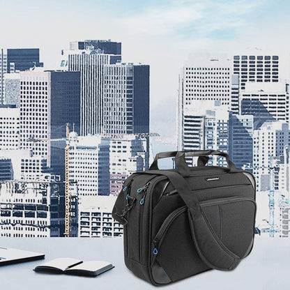 KROSER Laptop Bag 15.6 Inch Briefcase Messenger Bag Water Repellent Computer Case Shoulder Bag Durable Tablet Sleeve for Business/College/Women/Men - Black/Blue