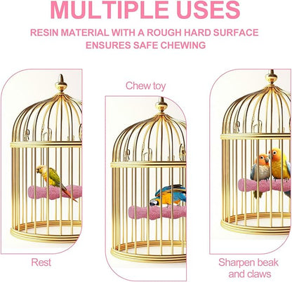 2pcs Bird Beak Grinding Stone, Non-Slip Parrot Grinder Perch Bird Cage Accessories Chewing Toy for Budgies Parakeets Cockatiels Conures Beak Trimmer & Claw Trimming (Pink)