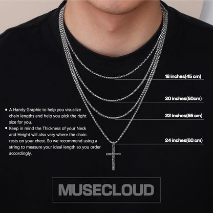 Small Cross Necklace for Men Silver Cross Pendant with Stainless Steel Box Chain | Mens Sterling Silver Crucifix Necklaces Jewelry for Boyfriend Husbands Birthdays 22 Inches