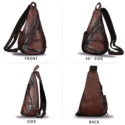 Genuine Leather Sling Bag for Men and Women Vintage Sling Backpack Shoulder Crossbody Bag Chest Bag for Ipad (LightCoffee)