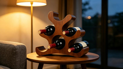 Zholp Solid Wood Countertop Wine Rack for 6 Bottles, Space-Saving Freestanding Design, Wooden Storage Holder Stand for Kitchen, Dining Room, Bar