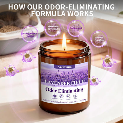 Lavender Odor Eliminating Candles | Eliminates 95% of Pet, Smoke & Bathroom Odors – 7oz Hand Poured Soy Candle - Aromatherapy Stress Relief Scented Candles - Relaxing Gifts for Calm & Fresh Homes