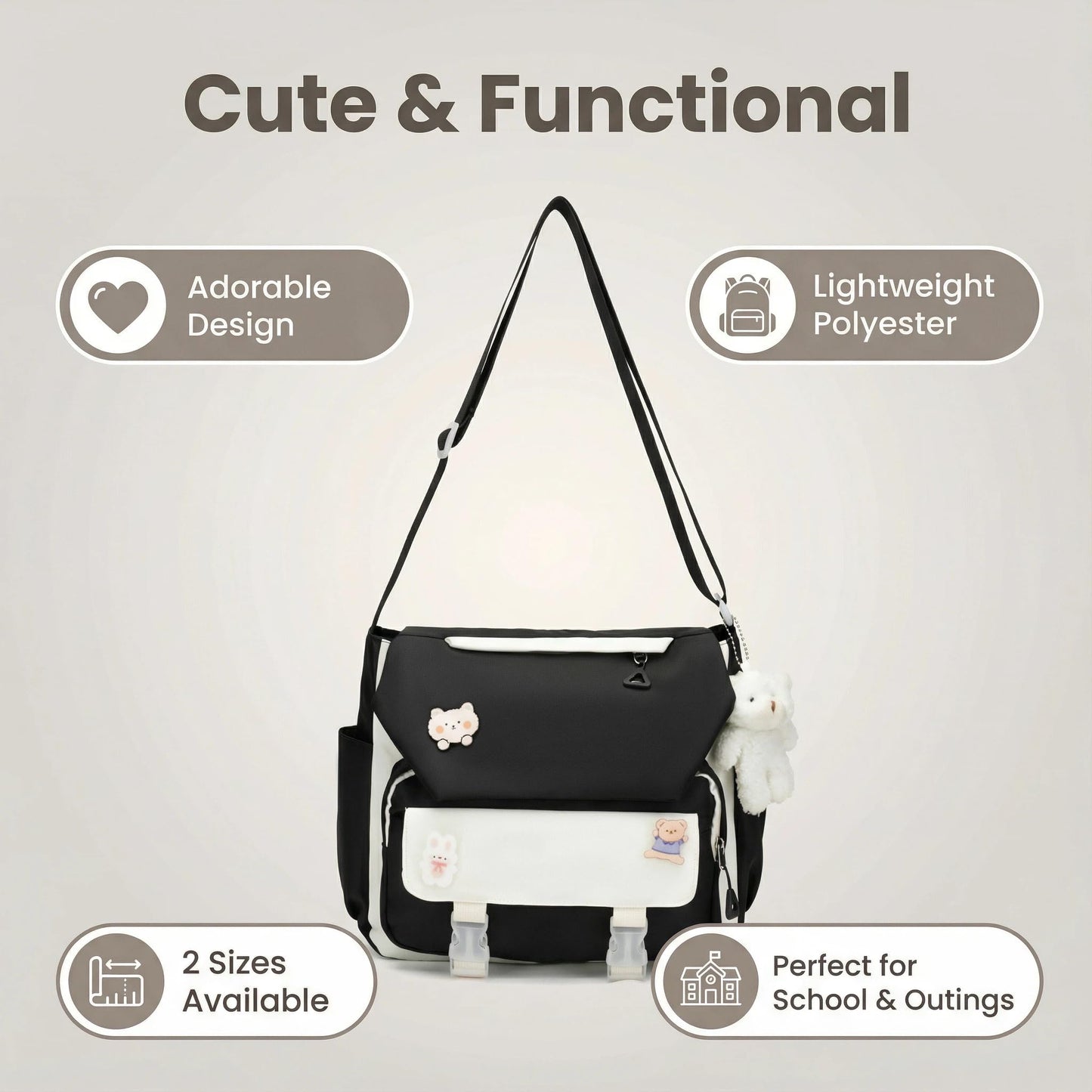 PRLINJSK Cute Messenger Bag, Kawai Purse Gift for Teen Girls Women, Crossbody Shoulder Tote Bags with Accessories