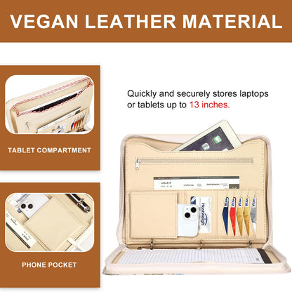 Leathario Portfolio Binder, Includes 5 Folder Index Dividers and 3 Notepads, 3-Ring Folder Organizer, Padfolio with Zipper, Vegan Leather Tablet Sleeve, Business Office Conference Clipboards