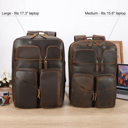 TIDING 17.3" Full Grain Leather Laptop Backpack for Men Multi Pockets Casual Daypack Business Travel Rucksack