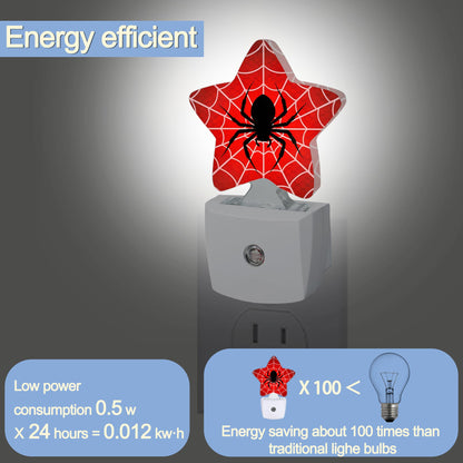 Halloween Red Spider Night Lights Plug Into Wall,Spiderweb Star Night Light for Kids,Nightlight with Dusk to Dawn Smart Sensor for Bedroom Bathroom Decor,Children Women Men Gift