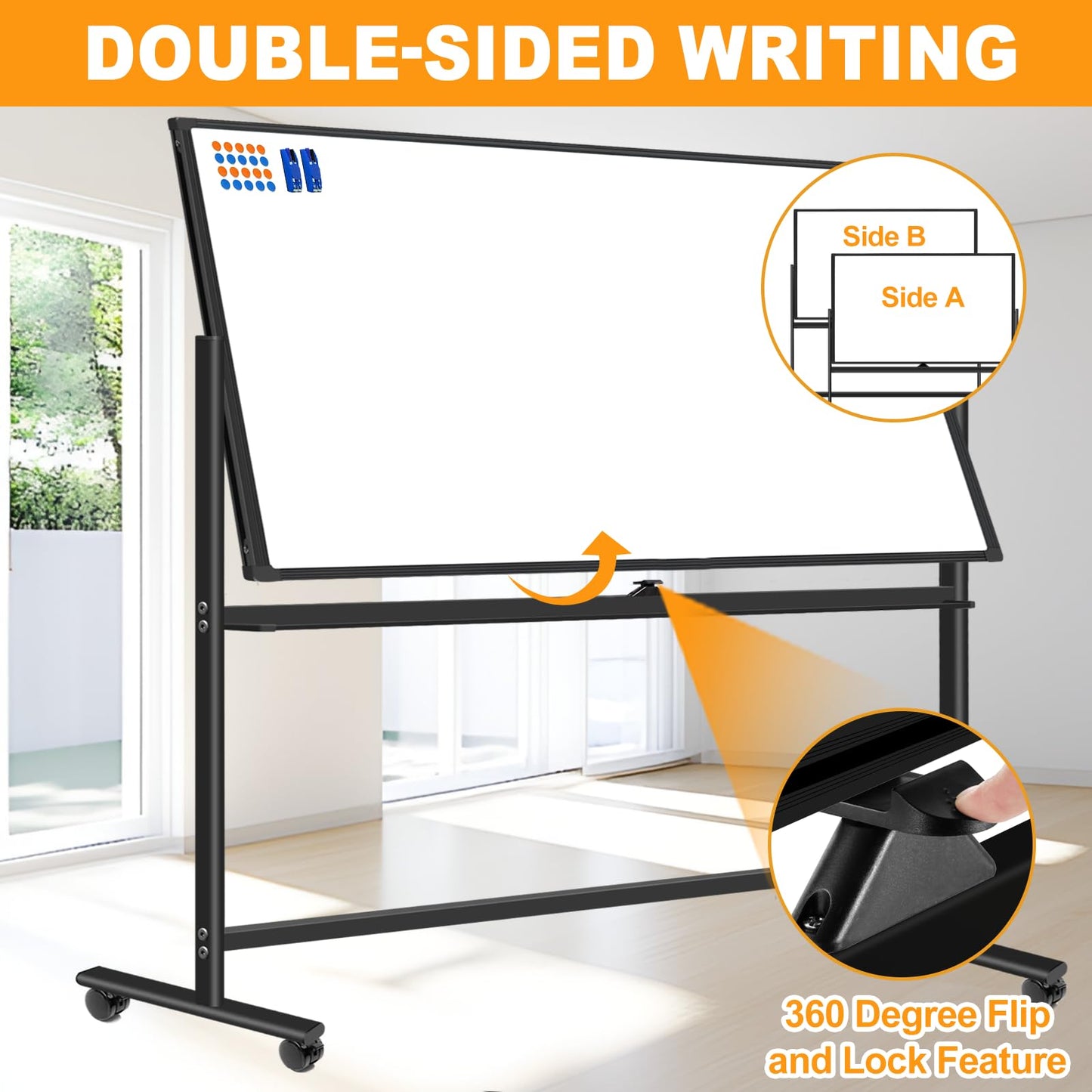 BSTPCOO Large Magnetic Dry Erase Board with Stand, Double Sided 60" x 48" Rolling Whiteboard on Wheels Portable Mobile Standing White Board for Office, School, Home