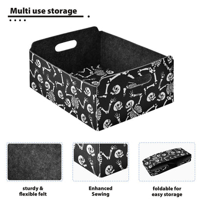 CaTaKu Foldable Storage Basket Halloween Skull Black Collapsible Felt Storage Bins with Handle Drawer Organizer Bin Cube Shelf Box for Organizing Closet Clothes Office Books Bedroom