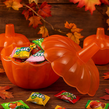 Tanlade 10 oz 4 Pcs Thanksgiving Glass Pumpkin Jar with Lid Fall Orange Decorative Pumpkin Cookie Candle Containers with Cover Candle Making Bowls for Thanksgiving Halloween Party DIY Gift