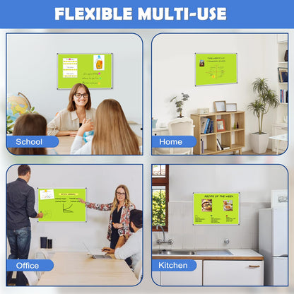 WALGLASS Magnetic Whiteboard 24"x18" Dry Erase White Board for Walls with Pen Tray, Aluminium Frame and Dry-Wipe Writing Surface for Drawing, Home, and Office (Green)