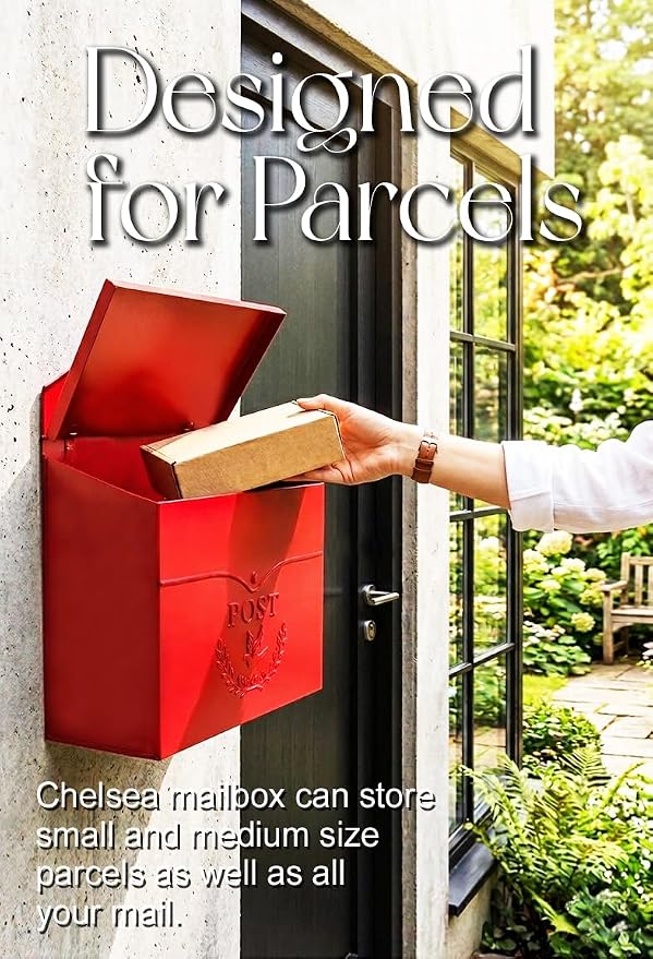 NACH Mailboxes for Outside Wall Mount, 11.5 x 5 x 13 inches, Red Waterproof Mailbox, Wall Mailboxes for Outside - The Chelsea Mailbox