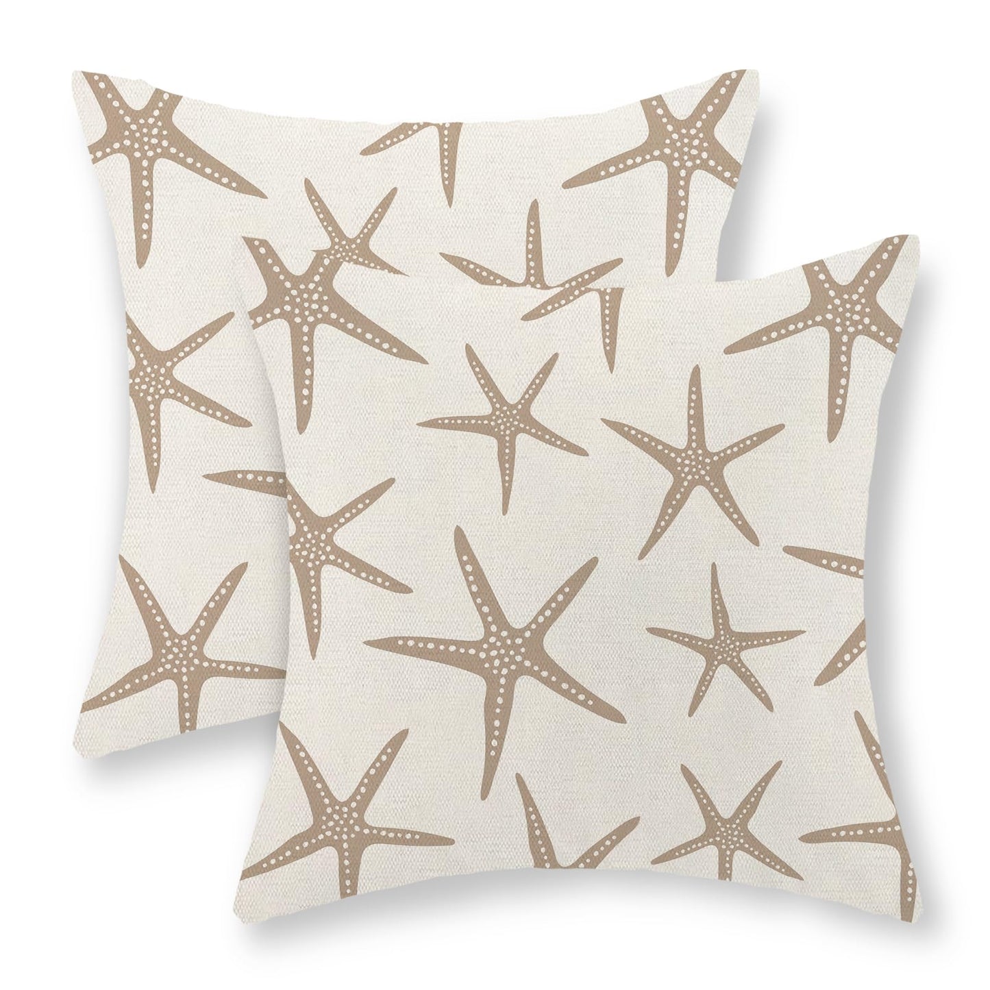 JEFERSO Brown Tan Starfish Pillow Covers 16x16 Set of 2 Coastal Throw Pillows Summer Nautical Ocean Beach Theme Decorative Pillowcase Outdoor Farmhouse Linen Decor Cushion Case for Couch Home Bedroom