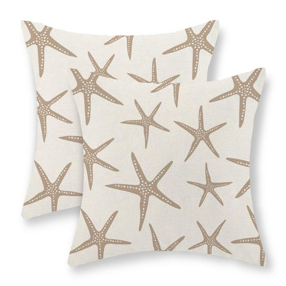 JEFERSO Brown Tan Starfish Pillow Covers 16x16 Set of 2 Coastal Throw Pillows Summer Nautical Ocean Beach Theme Decorative Pillowcase Outdoor Farmhouse Linen Decor Cushion Case for Couch Home Bedroom
