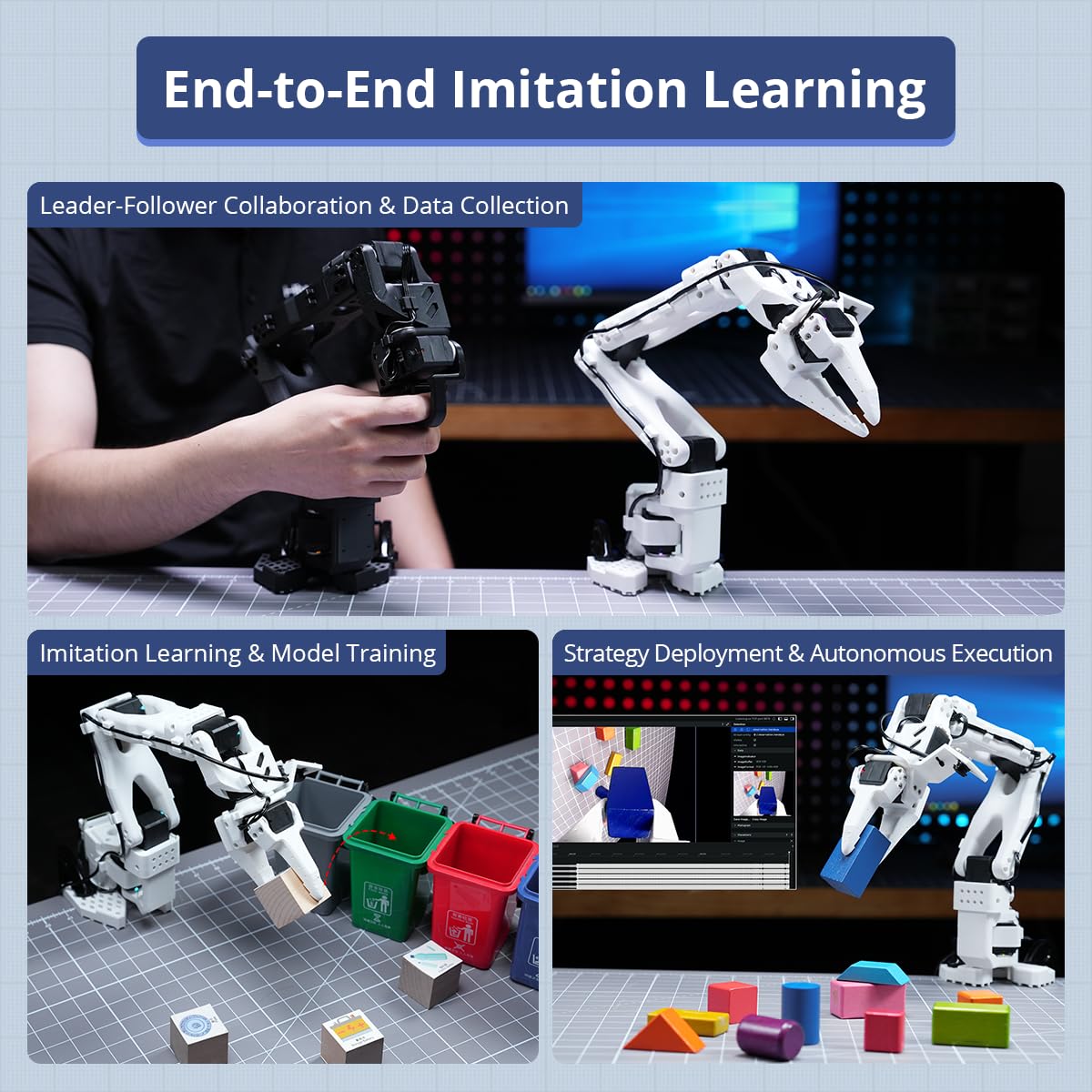 AI Robotic Arm Kit Hiwonder SO-ARM101 Embodied Imitation Learning Open Source 6-Axis Robot Arm 12 High-Torque Bus Servo Motors AI Vision Recognition (Standard Kit, Included 3D Printed Part, Assembled)