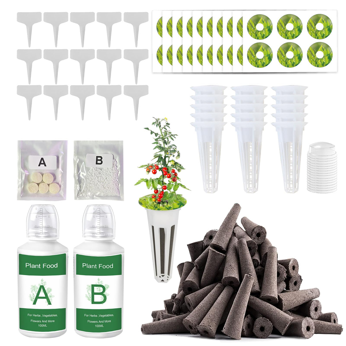 167 Pcs Hydroponic Seed Pods Kit Supplies for Aerogarden Pods,60 Grow Sponges,15 Grow Baskets,15 Grow Domes,60 Pod Labels,15 Labels,2 A&B Plant Food - Hydroponic Supplies Compatible with Most Brands