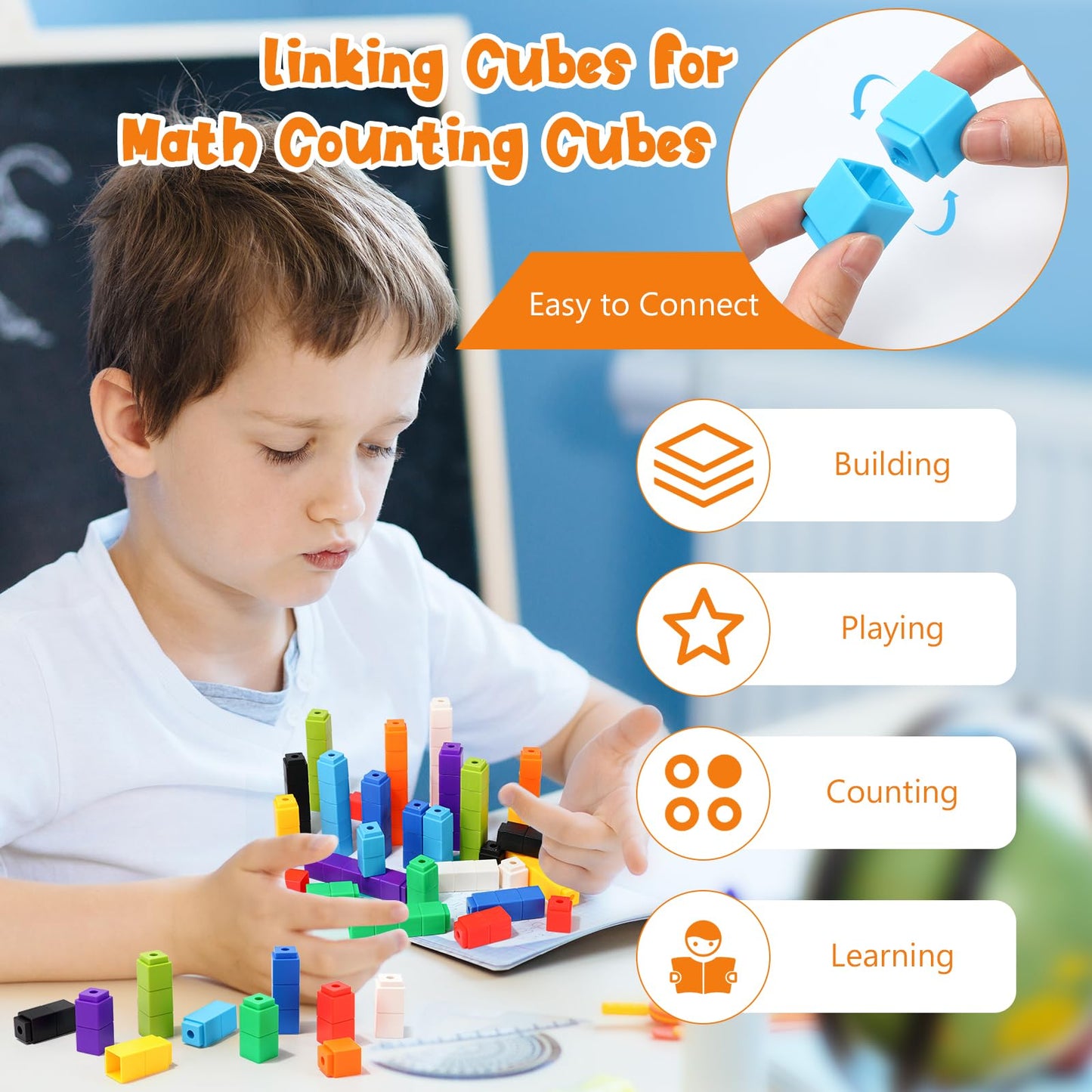 200 Pcs Yellow Linking Cubes for Math Counting Cubes Manipulatives Plastic Counting Block Manipulative Classroom Learning Supplies for Educational Preschool Activities Boy Girl (Yellow)
