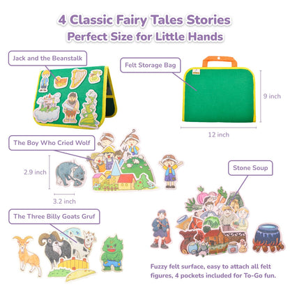 CHEFAN Felt/Flannel Board Story Set of 4, PRECUT Felt Pieces for Preschool Toddlers, Stone Soup, The Three Billy Goats Gruff, Jack and Beanstalk, The Boy Who Cried Wolf
